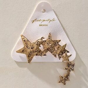 Free People Shooting Stars Brooch in Gold NWT Bohemian Celestial